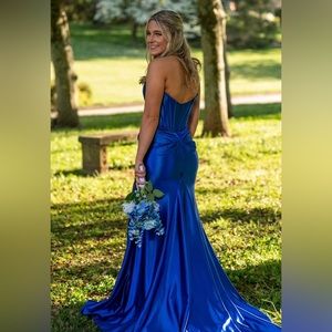 Royal Blue Silk Corset Prom Dress
